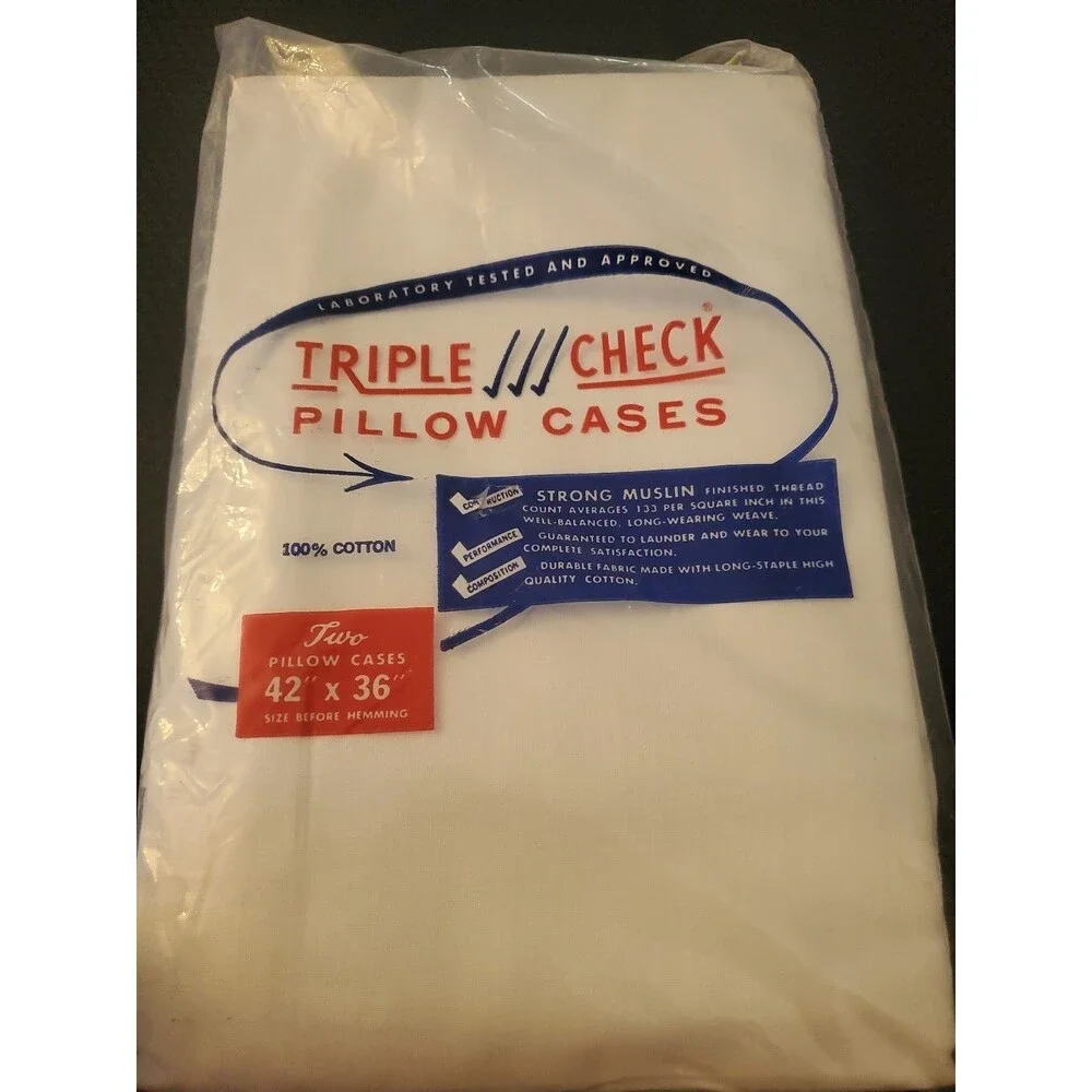 Vtg Sets Triple Check Muslin Pillow cases New Original Packaging 42